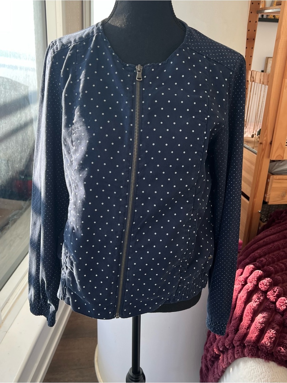 Super Cute Tommy Hilfiger Navy Polka Dot Bomber Jacket in Excellent Condition